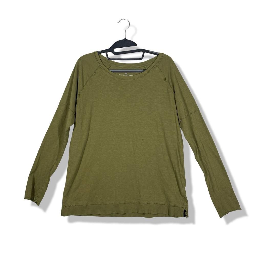 Elliott Lauren‎ L/s Flowy Tunic Top Womens M Olive Green Minimalist Lagenlook